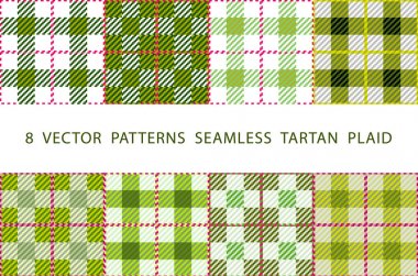 8 soyut şık geometrik Dikişsiz desen kireç yeşil ve beyaz tonları vektör Tartan ekose Kelt süsleme ile ayarla
