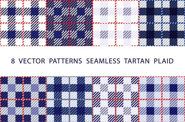 Set 8 vektorové vzory bezešvé Tartan kostkované modrá — Stockový vektor