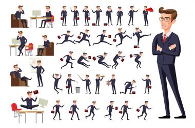 düz Yöneticisi office işyeri. Koyu takım elbise ve beyaz arka plan vektör art Tarih izole çeşitli teşkil etmektedir iş yerinde kırmızı kravat erkek iş adamı