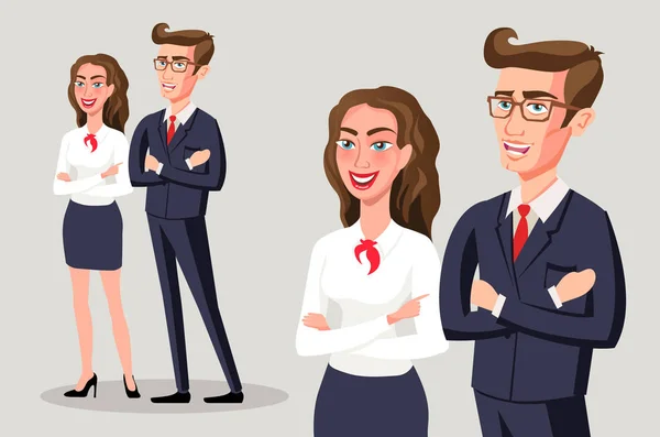 Business people group team standing folded hand smile, homem de negócios e mulher de negócios usam terno cinza isolado sobre fundo branco —  Vetores de Stock