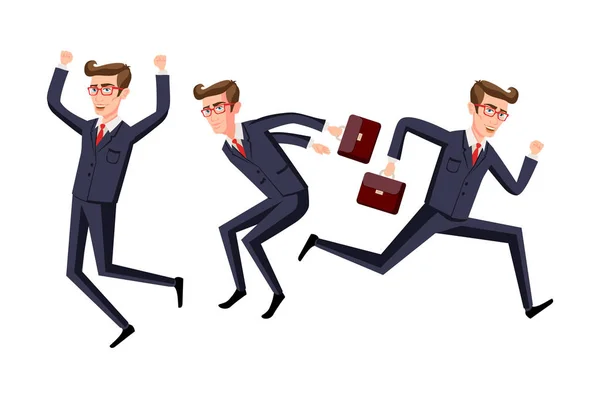ビジネスの人々 が祝う成功ベクトル漫画イラストをジャンプ — ストックベクタ