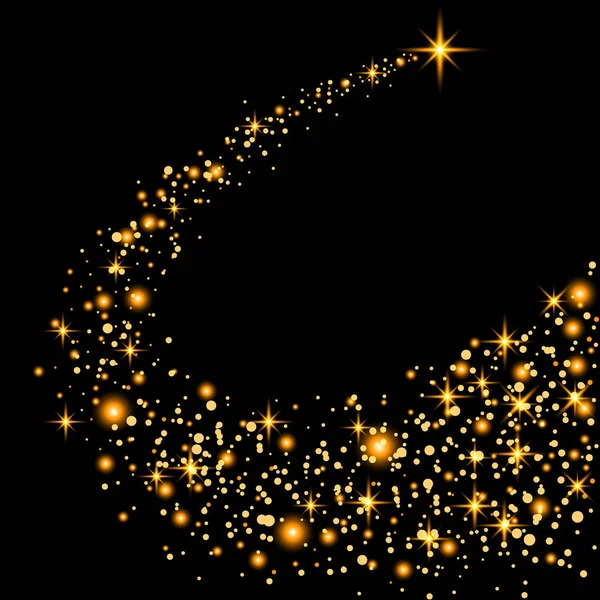 Goud glinsterende sterren stof trail fonkelende deeltjes op transparante achtergrond. Ruimte komeet staart. Vectorillustratie glamour mode. — Stockvector
