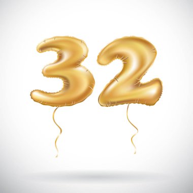 Altın beyaz arka plan üzerinde izole şişme balon sayısı 32 otuz iki vektör