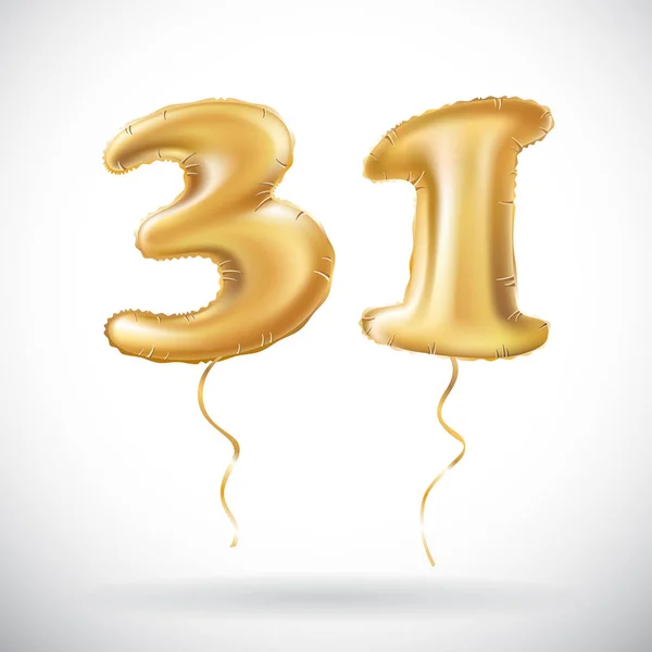 Vektor goldene Zahl 31 einunddreißig von aufblasbaren Ballon isoliert auf weißem Hintergrund — Stockvektor