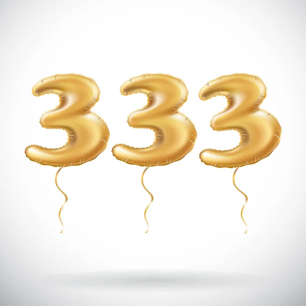 Vector 333 Sărbătoare aniversară cu baloane de aur strălucitoare și confetti colorate vii. sute treizeci și trei de design ilustrație 3d pentru fundalul aniversar unic, invitație, card — Vector de stoc