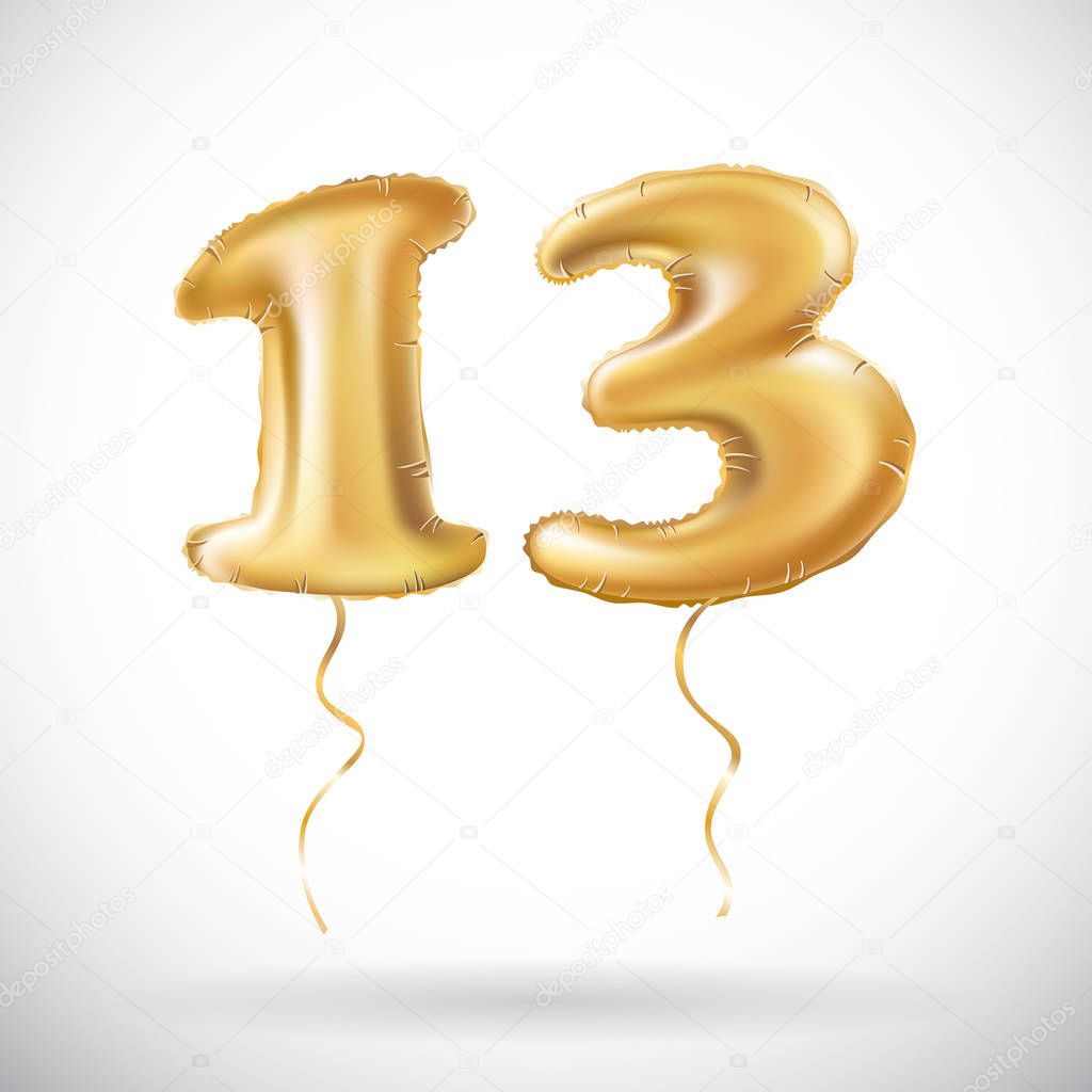 Vector Golden number 13 thirteen made of inflatable balloon isolated on white background art