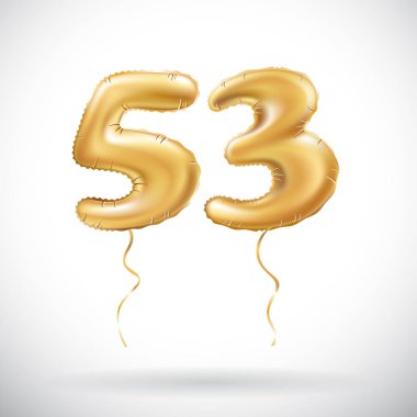 Altın sayı 53 elli üç metalik balon vektör. Parti dekorasyon altın balonlar. Mutlu tatil, kutlama, doğum günü, karnaval, yeni yıl yıldönümü işareti.