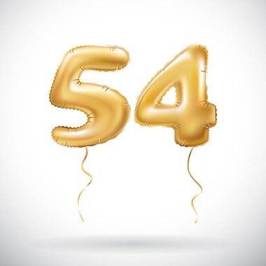 Altın sayı 54 elli dört metalik balon vektör. Parti dekorasyon altın balonlar. Mutlu tatil, kutlama, doğum günü, karnaval, yeni yıl yıldönümü işareti.
