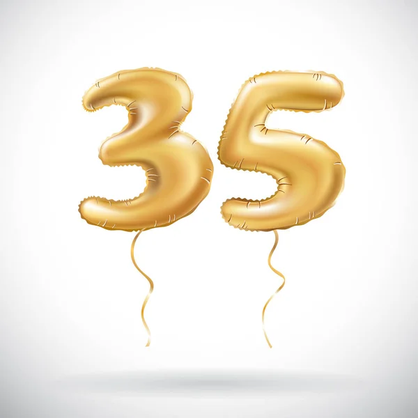 황금 번호 35 35 금속 풍선 벡터. 황금 파티 장식 풍선입니다. 행복 한 휴일, 축 하, 생일, 카니발, 새 해를 위한 기념일 표시. — 스톡 벡터