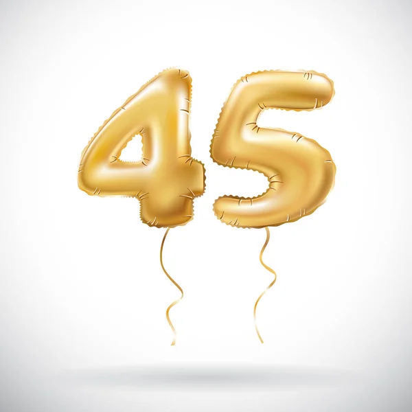 Vecteur numéro d'or 45 quarante-cinq ballon métallique. Décoration de fête ballons dorés. Signe d'anniversaire pour des vacances heureuses, célébration, anniversaire, carnaval, nouvelle année . — Image vectorielle