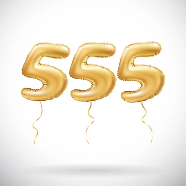 Vector Golden nummer 555 vijf honderd vijftig vijf metallic ballon. Party decoratie gouden ballonnen. Verjaardag teken voor prettige vakantie, feest, verjaardag, carnaval, Nieuwjaar. — Stockvector