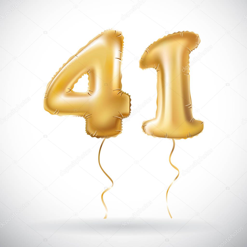 vector Golden 41 number forty one metallic balloon. Party decoration golden balloons. Anniversary sign for happy holiday, celebration, birthday, carnival, new year.