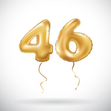 Altın sayı 46 kırk altı metalik balon vektör. Parti dekorasyon altın balonlar. Mutlu tatil, kutlama, doğum günü, karnaval, yeni yıl yıldönümü işareti.