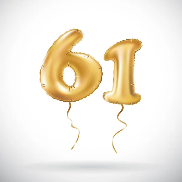 Vektor goldene Zahl 61 einundsechzig metallischen Ballon. Party Dekoration goldene Luftballons. Jubiläums-Schild für frohe Feiertage, Feiern, Geburtstag, Karneval, Neujahr. — Stockvektor