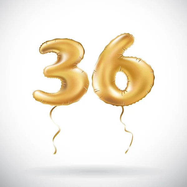 Vecteur numéro d'or 36 36 36 ballon métallique. Décoration de fête ballons dorés. Signe d'anniversaire pour des vacances heureuses, célébration, anniversaire, carnaval, nouvelle année . — Image vectorielle