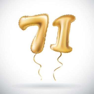 Altın sayı 71 yetmiş bir metalik balon vektör. Parti dekorasyon altın balonlar. Mutlu tatil, kutlama, doğum günü, karnaval, yeni yıl yıldönümü işareti.