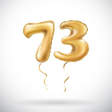 Altın sayı 73 yetmiş üç metalik balon vektör. Parti dekorasyon altın balonlar. Mutlu tatil, kutlama, doğum günü, karnaval, yeni yıl yıldönümü işareti.
