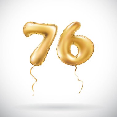 Altın sayı 76 76 metalik balon vektör. Parti dekorasyon altın balonlar. Mutlu tatil, kutlama, doğum günü, karnaval, yeni yıl yıldönümü işareti.