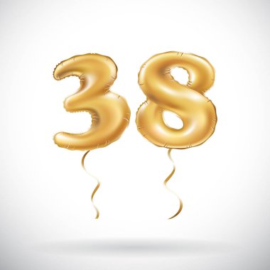 Altın sayı 38 otuz sekiz metalik balon vektör. Parti dekorasyon altın balonlar. Mutlu tatil, kutlama, doğum günü, karnaval, yeni yıl yıldönümü işareti.
