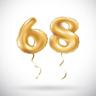 Altın sayı 68 Altmış sekiz metalik balon vektör. Parti dekorasyon altın balonlar. Mutlu tatil, kutlama, doğum günü, karnaval, yeni yıl yıldönümü işareti.