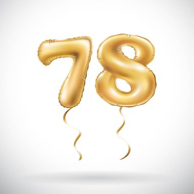 Altın sayı 78 yetmiş sekiz metalik balon vektör. Parti dekorasyon altın balonlar. Mutlu tatil, kutlama, doğum günü, karnaval, yeni yıl yıldönümü işareti.
