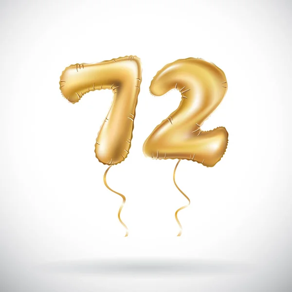 Vettore Numero d'oro 72 settantadue palloncino metallico. Decorazione partito palloncini d'oro. Segno di anniversario per la festa felice, celebrazione, compleanno, carnevale, nuovo anno . — Vettoriale Stock