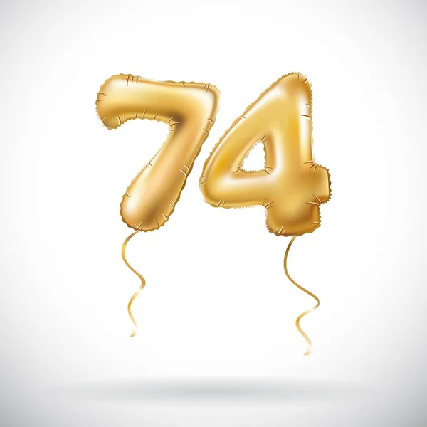 Vektor goldene Zahl 74 vierundsiebzig metallischen Ballon. Party Dekoration goldene Luftballons. Jubiläums-Schild für frohe Feiertage, Feiern, Geburtstag, Karneval, Neujahr. — Stockvektor