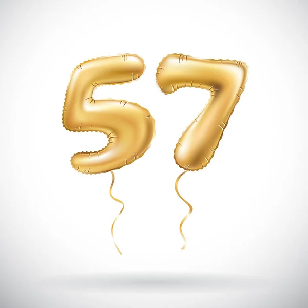 Vecteur numéro d'or 57 57 ballons métalliques. Décoration de fête ballons dorés. Signe d'anniversaire pour des vacances heureuses, célébration, anniversaire, carnaval, nouvelle année . — Image vectorielle