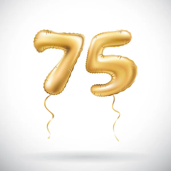 Vetor Golden número 75 setenta e cinco balão metálico. Festa decoração balões dourados. Sinal de aniversário para férias felizes, celebração, aniversário, carnaval, ano novo . —  Vetores de Stock