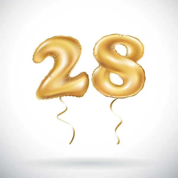 Vector Golden nummer 28 achtentwintig metallic ballon. Party decoratie gouden ballonnen. Verjaardag teken voor prettige vakantie, feest, verjaardag, carnaval, Nieuwjaar. — Stockvector