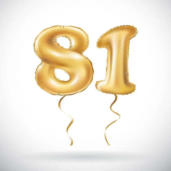 Vecteur Golden numéro 81 81 ballon métallique. Décoration de fête ballons dorés. Signe d'anniversaire pour des vacances heureuses, célébration, anniversaire, carnaval, nouvelle année . — Image vectorielle