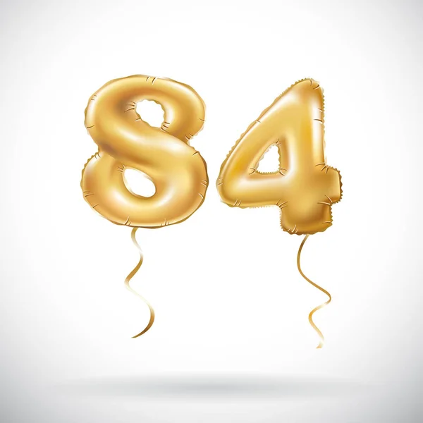 Vektoros arany szám 84 nyolcvan-négy fémes léggömb. A Party dekoráció golden lufi. Évforduló jel, a boldog ünnep, ünneplés, születésnapi, farsangi, újévi. — Stock Vector