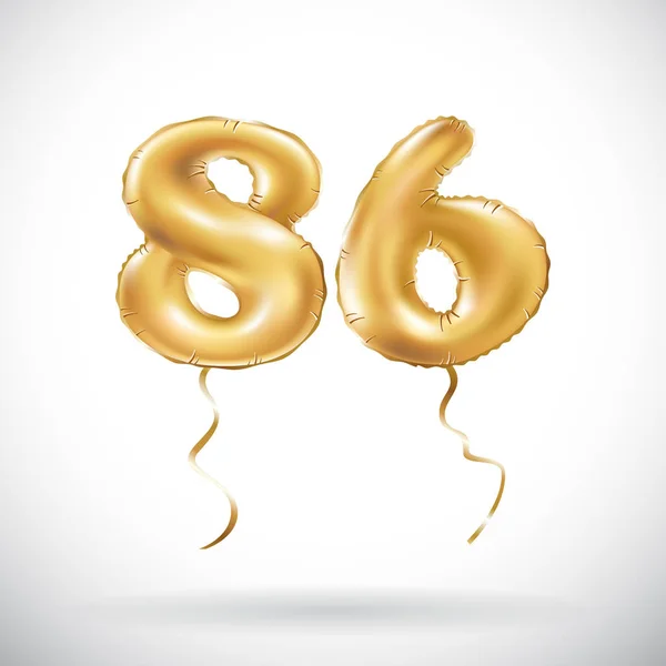 Vecteur numéro d'or 86 86 86 ballon métallique. Décoration de fête ballons dorés. Signe d'anniversaire pour des vacances heureuses, célébration, anniversaire, carnaval, nouvelle année . — Image vectorielle