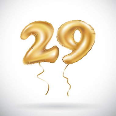 vector Golden number 29 twenty nine metallic balloon. Party decoration golden balloons. Anniversary sign for happy holiday, celebration, birthday, carnival, new year. clipart