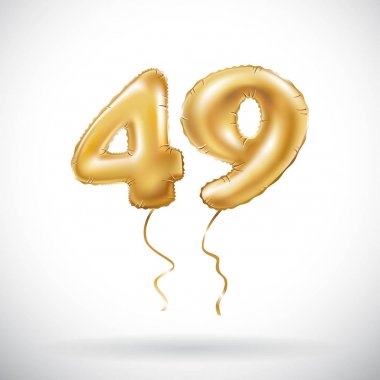 Altın sayı 49 kırk dokuz metalik balon vektör. Parti dekorasyon altın balonlar. Mutlu tatil, kutlama, doğum günü, karnaval, yeni yıl yıldönümü işareti.