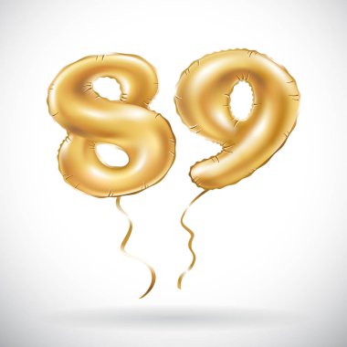 Altın sayı 89 seksen dokuz metalik balon vektör. Parti dekorasyon altın balonlar. Mutlu tatil, kutlama, doğum günü, karnaval, yeni yıl yıldönümü işareti.