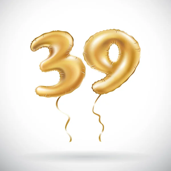 Вектор Золотой номер 39 39 металлический шарик. Золотые шарики для украшения вечеринок. Знак юбилея для счастливого праздника, празднования, дня рождения, карнавала, нового года . — стоковый вектор