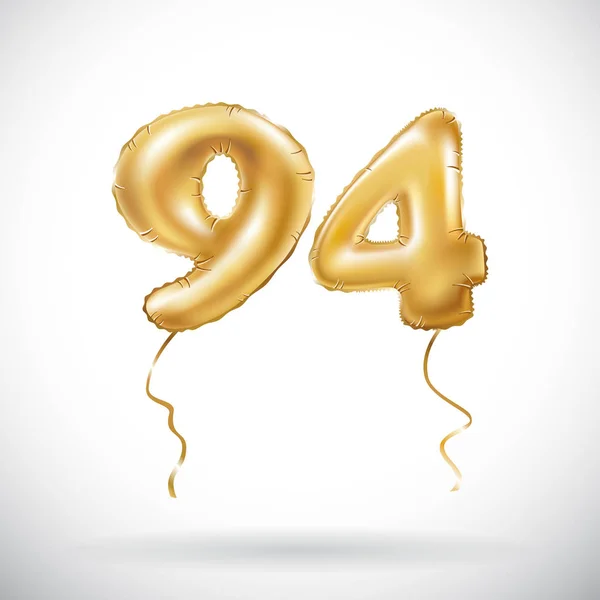 Vektor goldene Zahl 94 vierundneunzig metallischen Ballon. Party Dekoration goldene Luftballons. Jubiläums-Schild für frohe Feiertage, Feiern, Geburtstag, Karneval, Neujahr. — Stockvektor