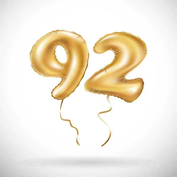 Vecteur Or numéro 92 92 92 ballon métallique. Décoration de fête ballons dorés. Signe d'anniversaire pour des vacances heureuses, célébration, anniversaire, carnaval, nouvelle année . — Image vectorielle