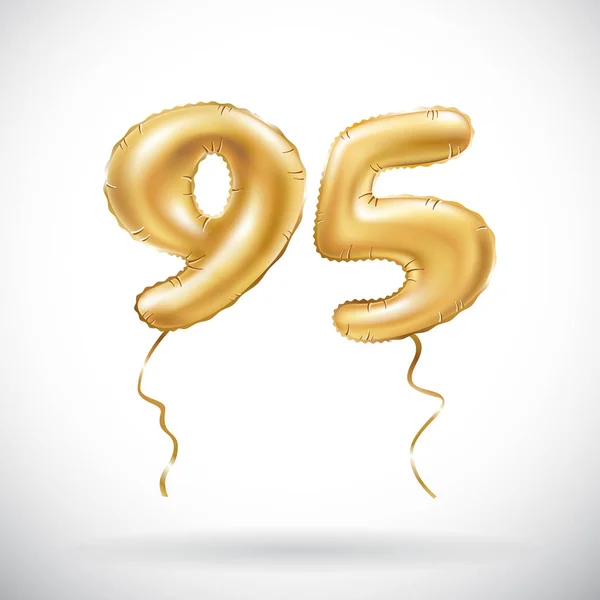 Vector Golden número 95 noventa e cinco balão metálico. Festa decoração balões dourados. Sinal de aniversário para férias felizes, celebração, aniversário, carnaval, ano novo . — Vetor de Stock
