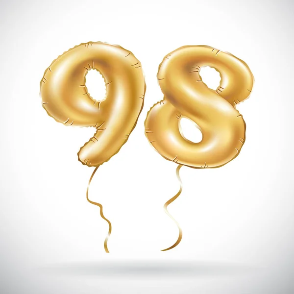 Vector Golden número 98 noventa y ocho globo metálico. Decoración fiesta globos dorados. Signo de aniversario para feliz día festivo, celebración, cumpleaños, carnaval, año nuevo . — Archivo Imágenes Vectoriales