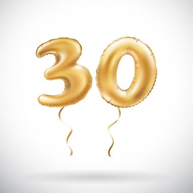 Altın sayı 30 otuz metalik balon vektör. Parti dekorasyon altın balonlar. Mutlu tatil, kutlama, doğum günü, karnaval, yeni yıl yıldönümü işareti.