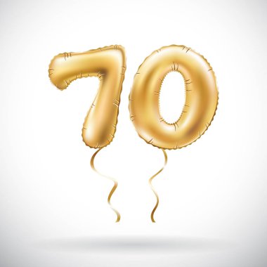 Altın sayı 70 yetmiş metalik balon vektör. Parti dekorasyon altın balonlar. Mutlu tatil, kutlama, doğum günü, karnaval, yeni yıl yıldönümü işareti.
