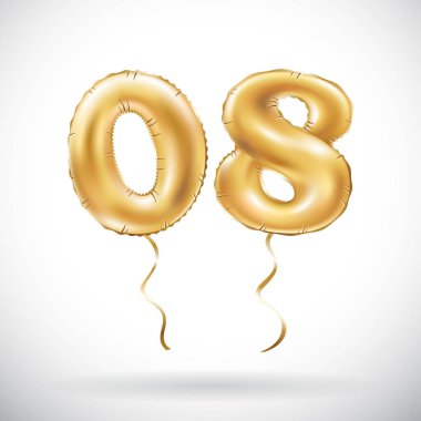 Altın sayı 0 8 sekiz sıfır balon vektör. Parti dekorasyon altın balonlar. Mutlu tatil, kutlama, doğum günü, karnaval, yeni yıl yıldönümü işareti.