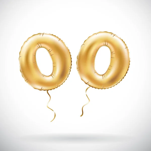 Vecteur numéro d'or 00 deux zéros ballon métallique. Décoration de fête ballons dorés. Signe d'anniversaire pour des vacances heureuses, célébration, anniversaire, carnaval, nouvelle année . — Image vectorielle