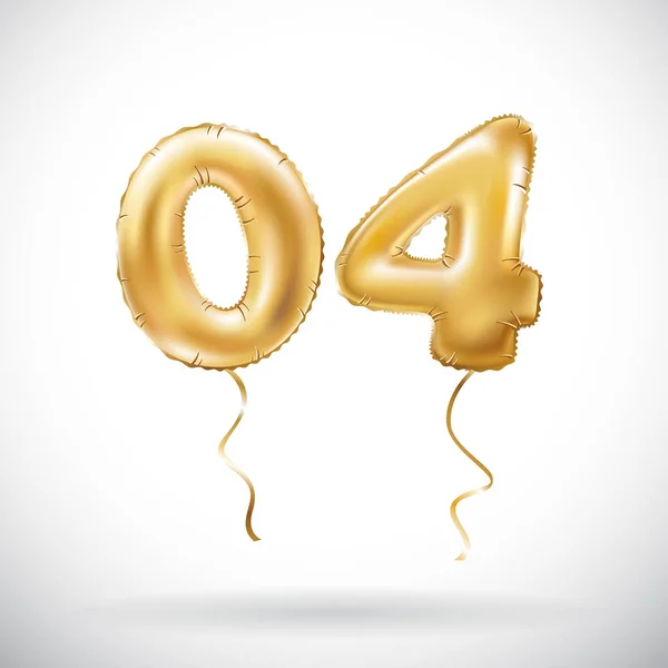 Vector gyllene nummer 04 noll fyra metalliska ballong. Dekoration gyllene ballonger. Årsdagen tecken för lycklig semester, fest, födelsedag, karneval, nyår. — Stock vektor