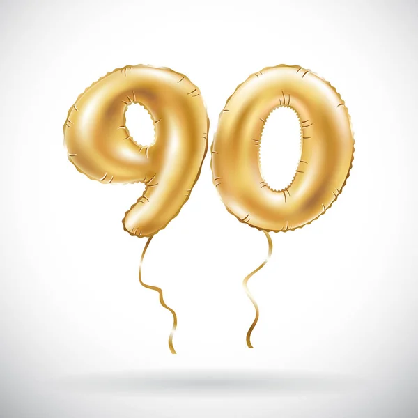 Vecteur Golden numéro 90 quatre-vingt-dix ballon métallique. Décoration de fête ballons dorés. Signe d'anniversaire pour des vacances heureuses, célébration, anniversaire, carnaval, nouvelle année . — Image vectorielle