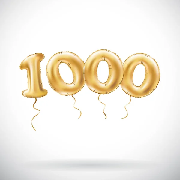 Vettore Numero d'oro 1000 mille palloncino metallico. Decorazione partito palloncini d'oro. Segno di anniversario per la festa felice, celebrazione, compleanno, carnevale, nuovo anno . — Vettoriale Stock