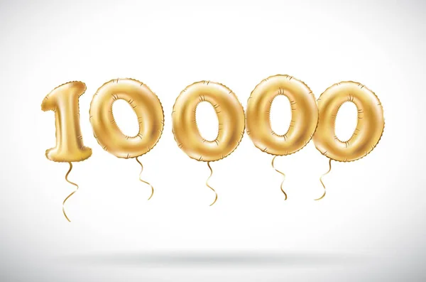Altın sayı 10000 onbin metalik balon vektör. Parti dekorasyon altın balonlar. Mutlu tatil, kutlama, doğum günü, karnaval, yeni yıl yıldönümü işareti.