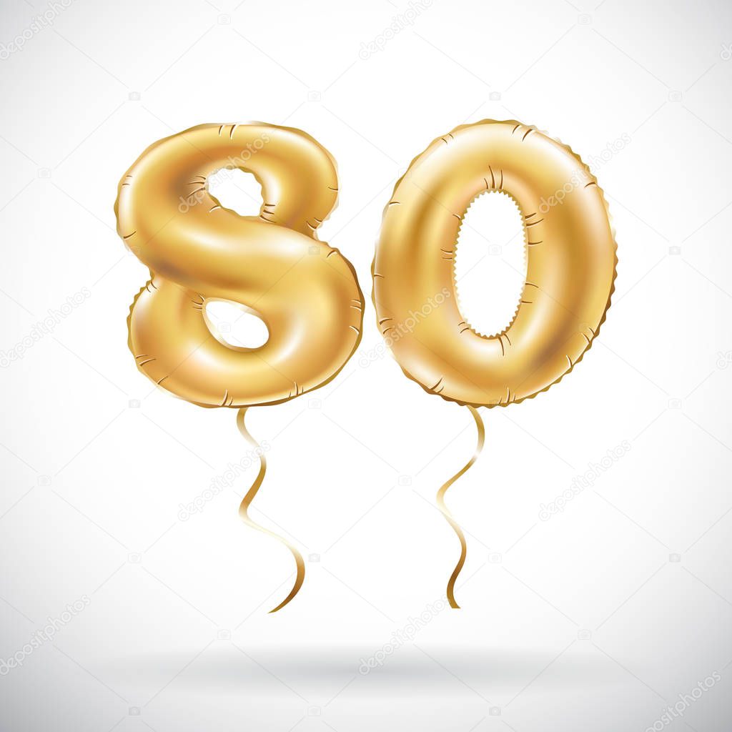 vector Golden number 80 eighty balloon. Party decoration golden balloons. Anniversary sign for happy holiday, celebration, birthday, carnival, new year.